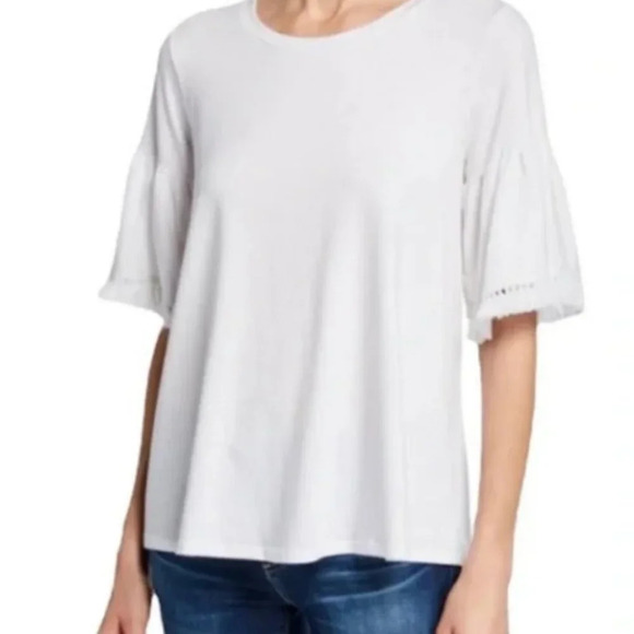 JOHNNY WAS Calme Fringe Trim Flutter Sleeve Cream Organic cotton.Size: XS - Picture 5 of 5